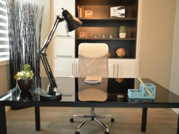 black study lamp on black table