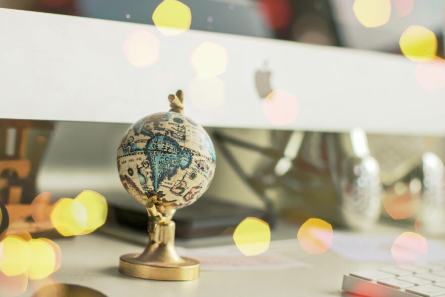 white and blue globe miniature